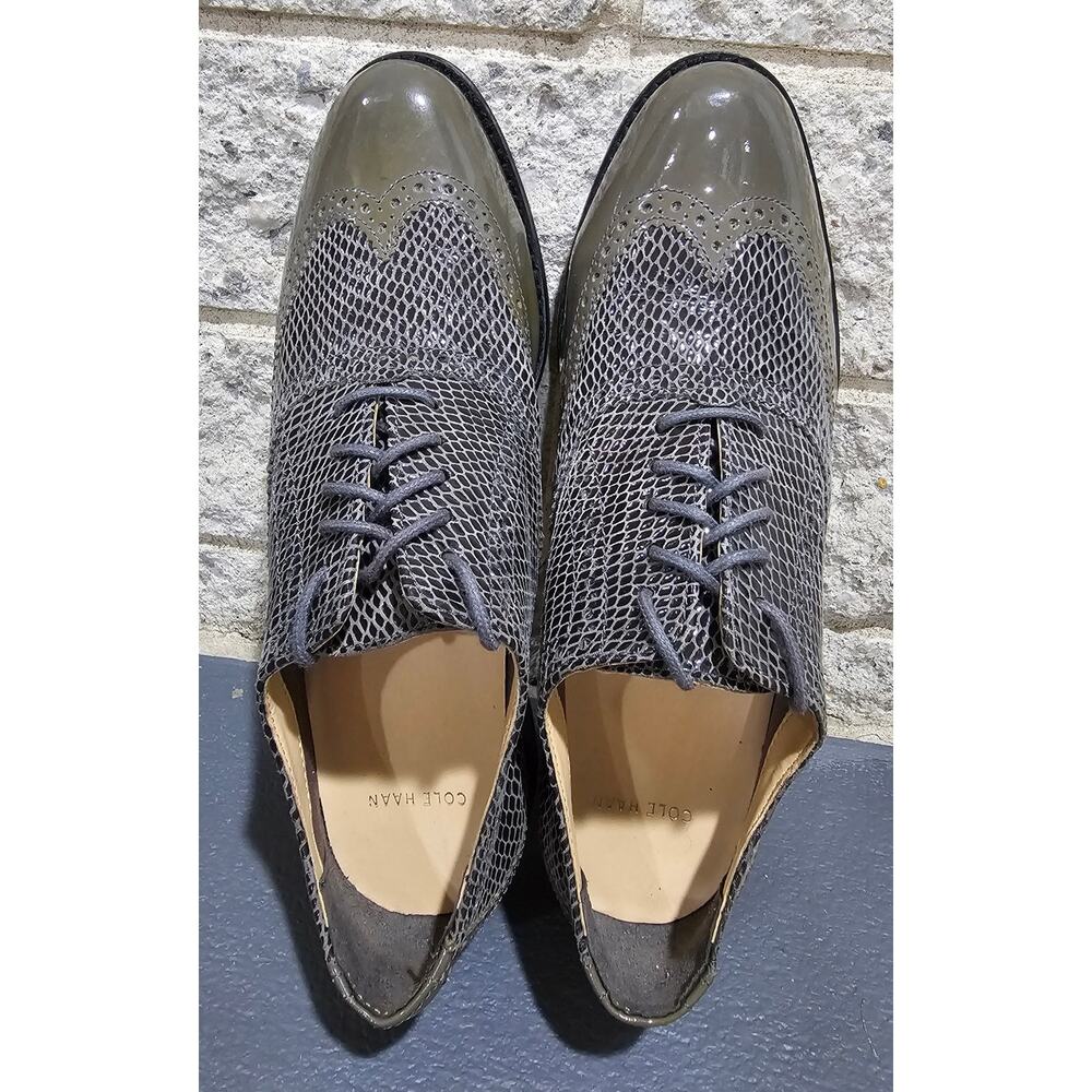 Cole Haan Snake Skin Oxfords, Patent leather, Olive green, Women’s Sz 8 - Picture 6 of 7